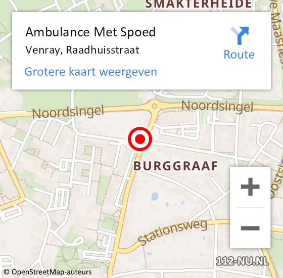 Locatie op kaart van de 112 melding: Ambulance Met Spoed Naar Venray, Raadhuisstraat op 6 augustus 2022 22:44