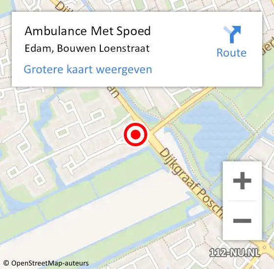 Locatie op kaart van de 112 melding: Ambulance Met Spoed Naar Edam, Bouwen Loenstraat op 6 augustus 2022 22:48