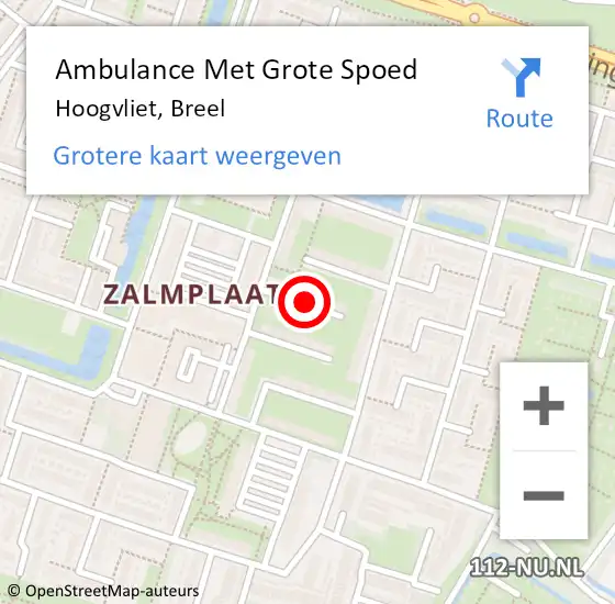 Locatie op kaart van de 112 melding: Ambulance Met Grote Spoed Naar Hoogvliet, Breel op 6 augustus 2022 23:01