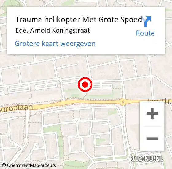 Locatie op kaart van de 112 melding: Trauma helikopter Met Grote Spoed Naar Ede, Arnold Koningstraat op 6 augustus 2022 23:06