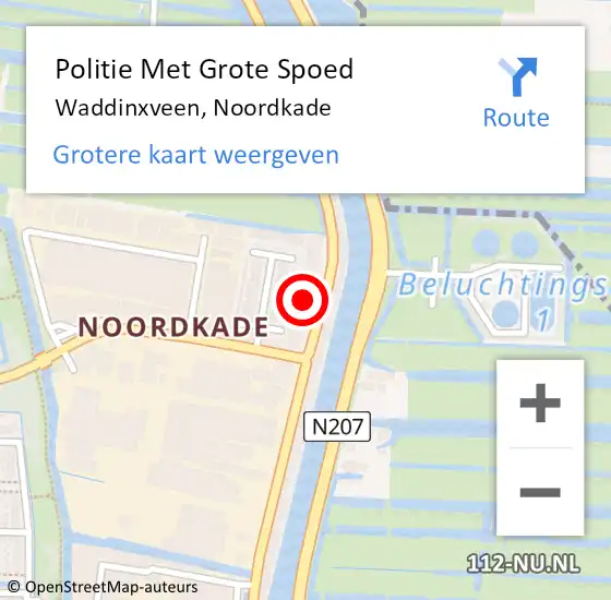 Locatie op kaart van de 112 melding: Politie Met Grote Spoed Naar Waddinxveen, Noordkade op 6 augustus 2022 23:30