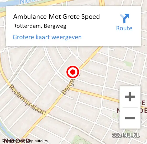 Locatie op kaart van de 112 melding: Ambulance Met Grote Spoed Naar Rotterdam, Bergweg op 6 augustus 2022 23:58