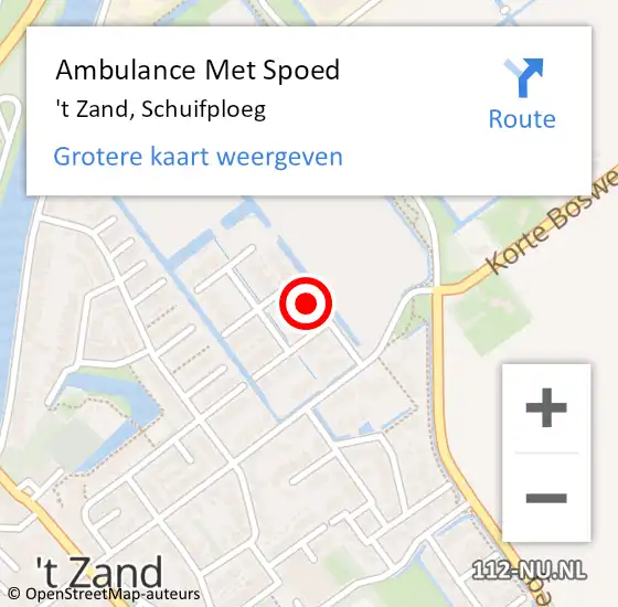 Locatie op kaart van de 112 melding: Ambulance Met Spoed Naar 't Zand, Schuifploeg op 6 augustus 2022 23:59