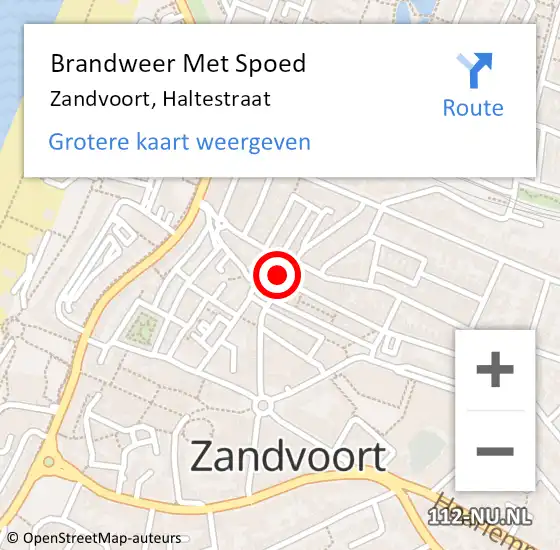 Locatie op kaart van de 112 melding: Brandweer Met Spoed Naar Zandvoort, Haltestraat op 7 augustus 2022 00:03