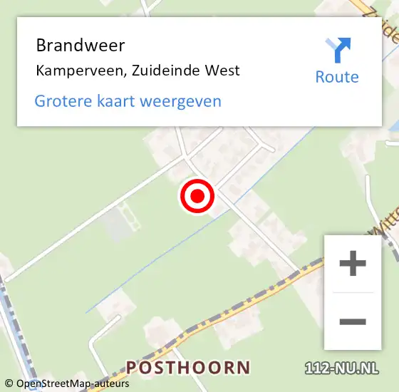 Locatie op kaart van de 112 melding: Brandweer Kamperveen, Zuideinde West op 7 augustus 2022 00:24
