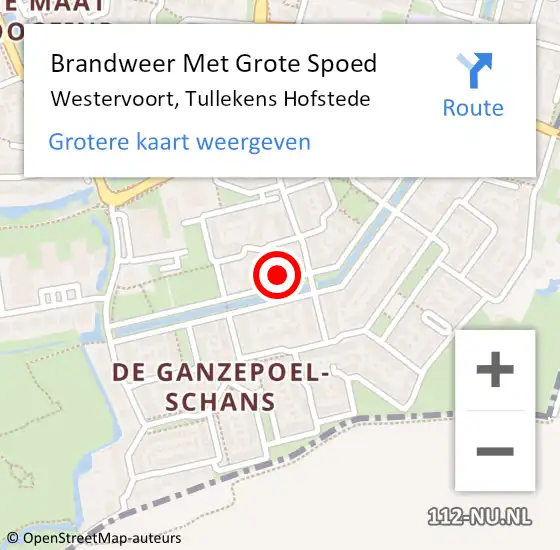 Locatie op kaart van de 112 melding: Brandweer Met Grote Spoed Naar Westervoort, Tullekens Hofstede op 7 augustus 2022 00:52