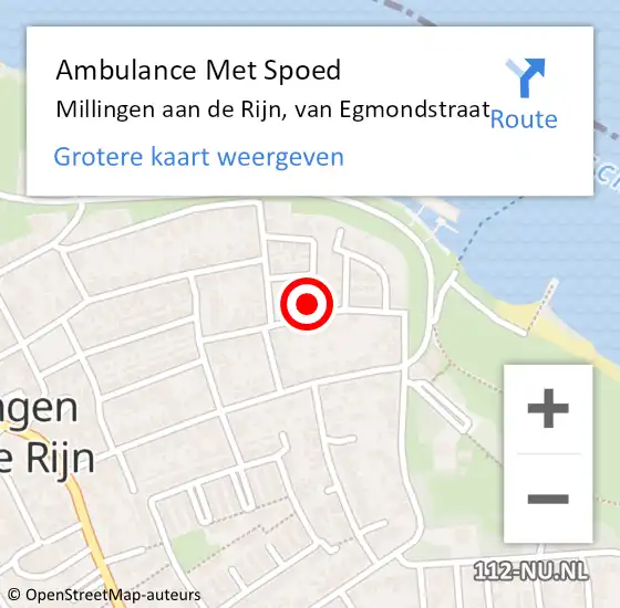 Locatie op kaart van de 112 melding: Ambulance Met Spoed Naar Millingen aan de Rijn, van Egmondstraat op 7 augustus 2022 00:58