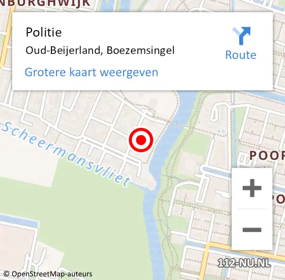 Locatie op kaart van de 112 melding: Politie Oud-Beijerland, Boezemsingel op 7 augustus 2022 01:17