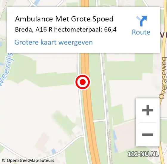 Locatie op kaart van de 112 melding: Ambulance Met Grote Spoed Naar Breda, A16 L hectometerpaal: 68,7 op 25 juli 2014 14:49