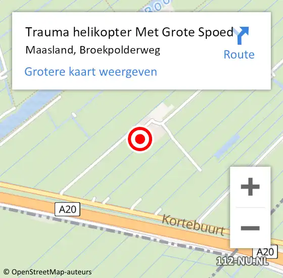 Locatie op kaart van de 112 melding: Trauma helikopter Met Grote Spoed Naar Maasland, Broekpolderweg op 7 augustus 2022 01:44