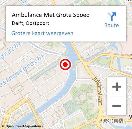 Locatie op kaart van de 112 melding: Ambulance Met Grote Spoed Naar Delft, Oostpoort op 7 augustus 2022 01:52