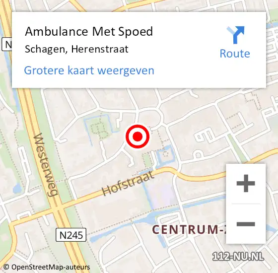 Locatie op kaart van de 112 melding: Ambulance Met Spoed Naar Schagen, Herenstraat op 7 augustus 2022 01:57