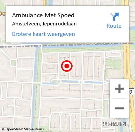 Locatie op kaart van de 112 melding: Ambulance Met Spoed Naar Amstelveen, Iepenrodelaan op 7 augustus 2022 02:02