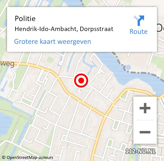 Locatie op kaart van de 112 melding: Politie Hendrik-Ido-Ambacht, Dorpsstraat op 7 augustus 2022 02:17