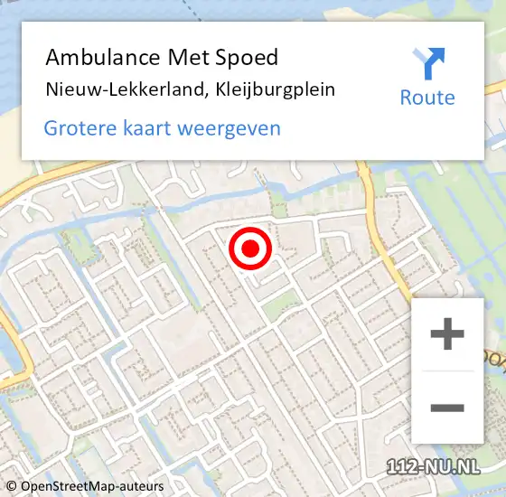 Locatie op kaart van de 112 melding: Ambulance Met Spoed Naar Nieuw-Lekkerland, Kleijburgplein op 7 augustus 2022 02:28