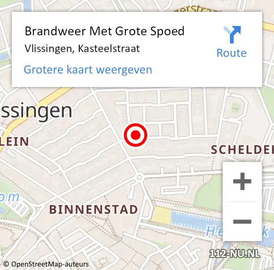 Locatie op kaart van de 112 melding: Brandweer Met Grote Spoed Naar Vlissingen, Kasteelstraat op 7 augustus 2022 02:39