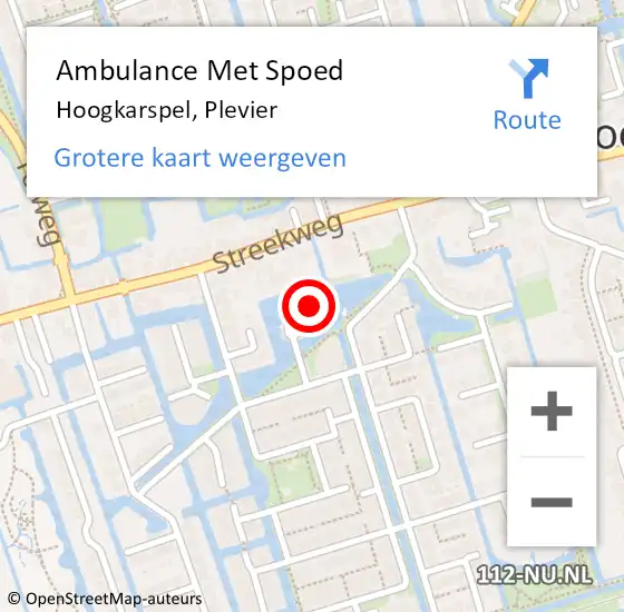 Locatie op kaart van de 112 melding: Ambulance Met Spoed Naar Hoogkarspel, Plevier op 7 augustus 2022 02:53
