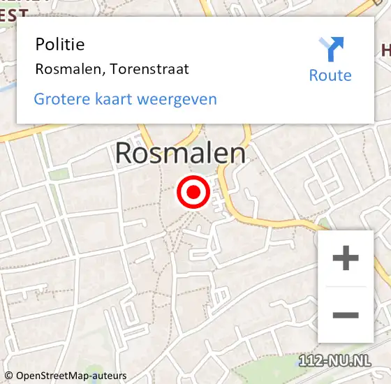 Locatie op kaart van de 112 melding: Politie Rosmalen, Torenstraat op 7 augustus 2022 03:14