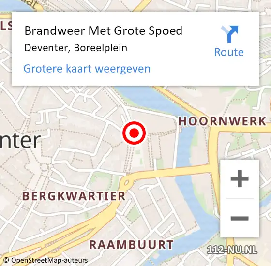 Locatie op kaart van de 112 melding: Brandweer Met Grote Spoed Naar Deventer, Boreelplein op 7 augustus 2022 03:19