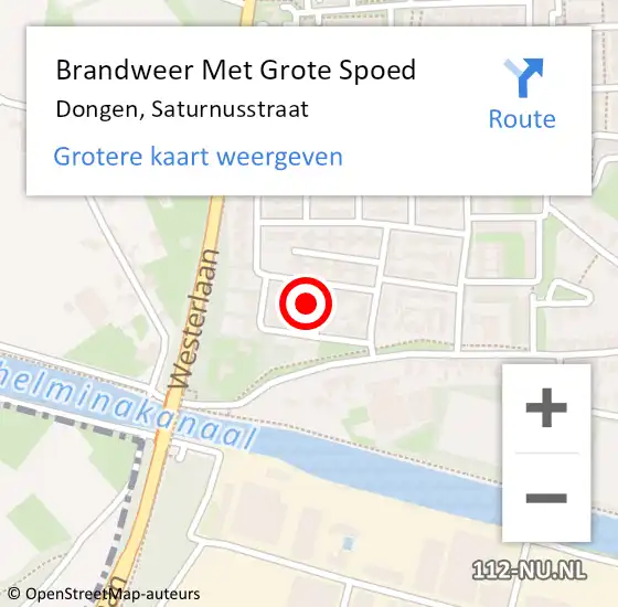 Locatie op kaart van de 112 melding: Brandweer Met Grote Spoed Naar Dongen, Saturnusstraat op 7 augustus 2022 03:25