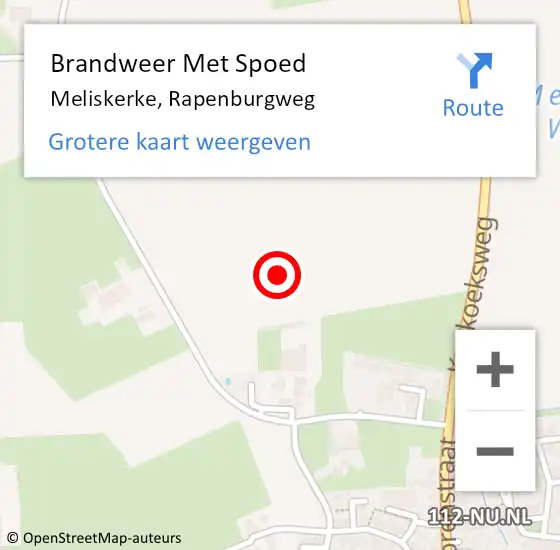 Locatie op kaart van de 112 melding: Brandweer Met Spoed Naar Meliskerke, Rapenburgweg op 7 augustus 2022 04:39