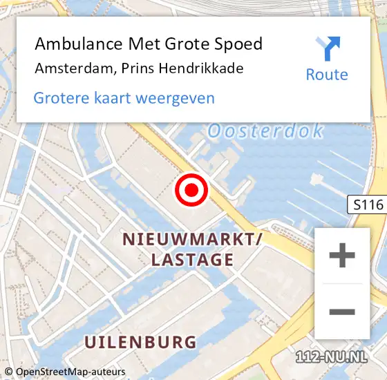 Locatie op kaart van de 112 melding: Ambulance Met Grote Spoed Naar Amsterdam, Prins Hendrikkade op 7 augustus 2022 04:46