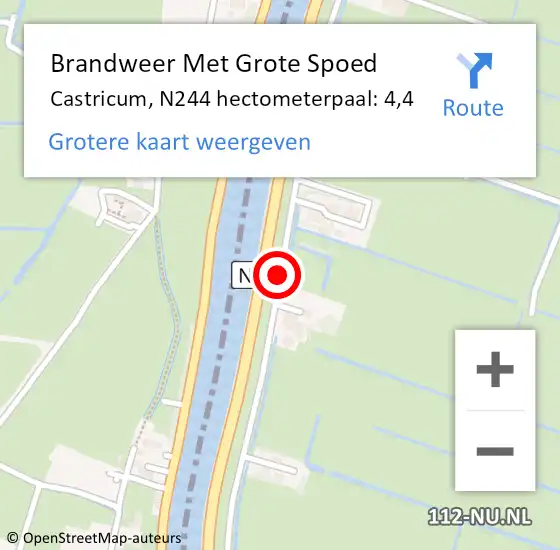 Locatie op kaart van de 112 melding: Brandweer Met Grote Spoed Naar Castricum, N244 hectometerpaal: 4,4 op 7 augustus 2022 05:01