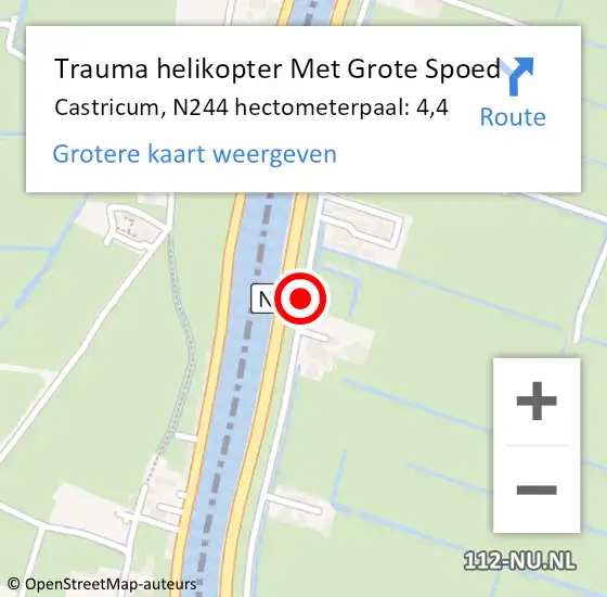Locatie op kaart van de 112 melding: Trauma helikopter Met Grote Spoed Naar Castricum, N244 hectometerpaal: 4,4 op 7 augustus 2022 05:04