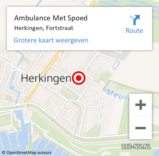 Locatie op kaart van de 112 melding: Ambulance Met Spoed Naar Herkingen, Fortstraat op 7 augustus 2022 05:10