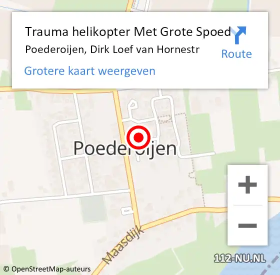 Locatie op kaart van de 112 melding: Trauma helikopter Met Grote Spoed Naar Poederoijen, Dirk Loef van Hornestr op 7 augustus 2022 05:14