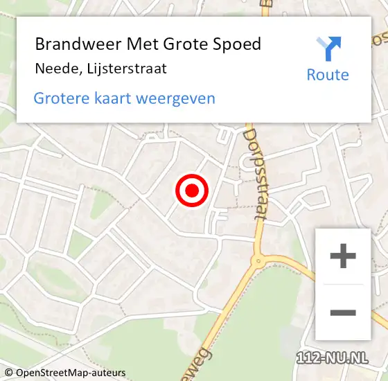 Locatie op kaart van de 112 melding: Brandweer Met Grote Spoed Naar Neede, Lijsterstraat op 7 augustus 2022 05:21