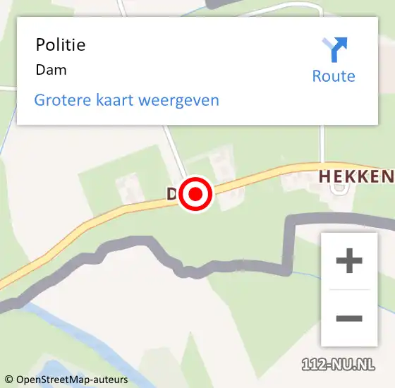 Locatie op kaart van de 112 melding: Politie Dam op 7 augustus 2022 05:24