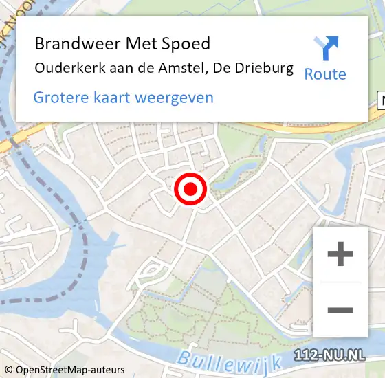 Locatie op kaart van de 112 melding: Brandweer Met Spoed Naar Ouderkerk aan de Amstel, De Drieburg op 7 augustus 2022 05:26