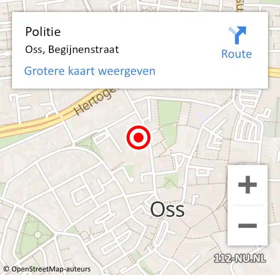 Locatie op kaart van de 112 melding: Politie Oss, Begijnenstraat op 7 augustus 2022 05:48