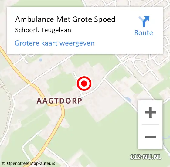 Locatie op kaart van de 112 melding: Ambulance Met Grote Spoed Naar Schoorl, Teugelaan op 7 augustus 2022 07:39