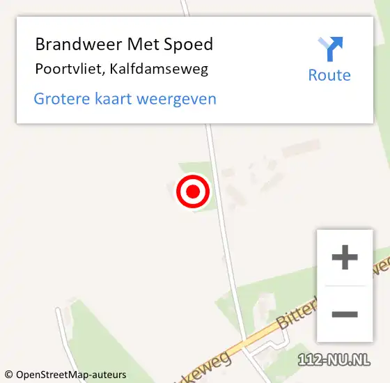 Locatie op kaart van de 112 melding: Brandweer Met Spoed Naar Poortvliet, Kalfdamseweg op 7 augustus 2022 07:55