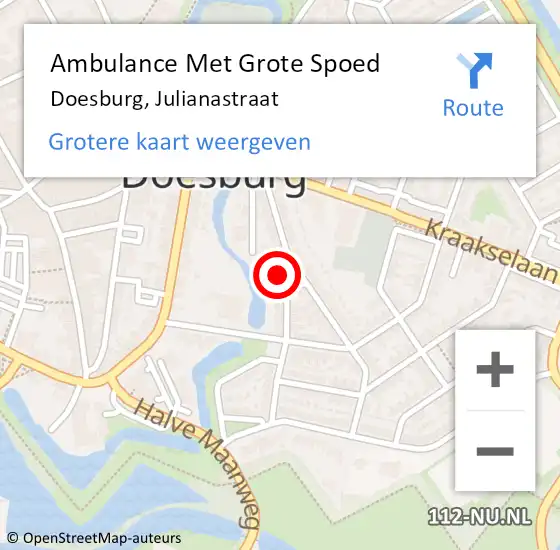 Locatie op kaart van de 112 melding: Ambulance Met Grote Spoed Naar Doesburg, Julianastraat op 7 augustus 2022 08:02