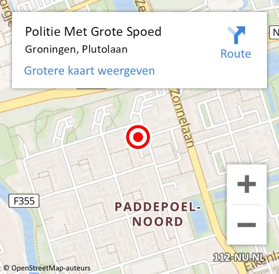 Locatie op kaart van de 112 melding: Politie Met Grote Spoed Naar Groningen, Plutolaan op 7 augustus 2022 08:04