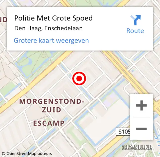 Locatie op kaart van de 112 melding: Politie Met Grote Spoed Naar Den Haag, Enschedelaan op 7 augustus 2022 08:15