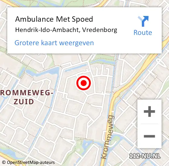 Locatie op kaart van de 112 melding: Ambulance Met Spoed Naar Hendrik-Ido-Ambacht, Vredenborg op 7 augustus 2022 08:54