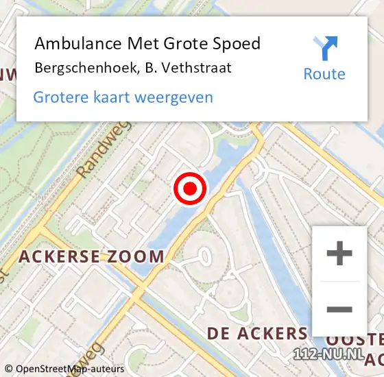 Locatie op kaart van de 112 melding: Ambulance Met Grote Spoed Naar Bergschenhoek, B. Vethstraat op 7 augustus 2022 10:08