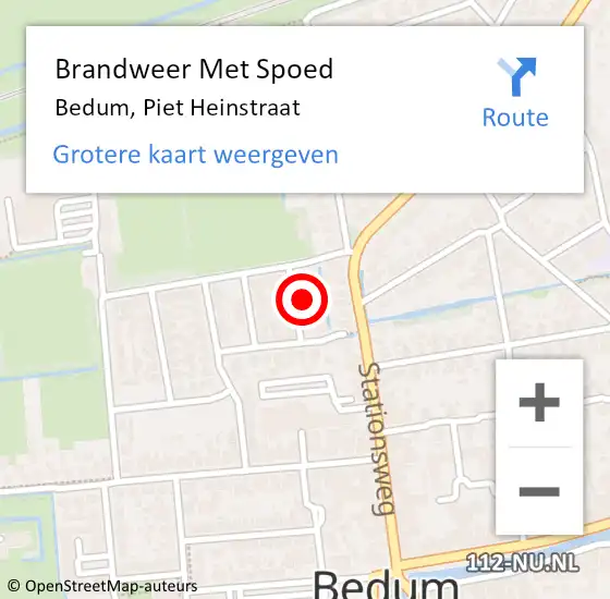 Locatie op kaart van de 112 melding: Brandweer Met Spoed Naar Bedum, Piet Heinstraat op 7 augustus 2022 10:10