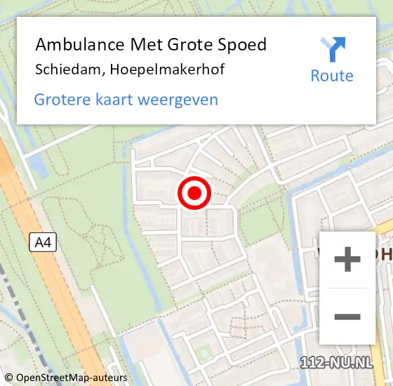 Locatie op kaart van de 112 melding: Ambulance Met Grote Spoed Naar Schiedam, Hoepelmakerhof op 7 augustus 2022 10:30