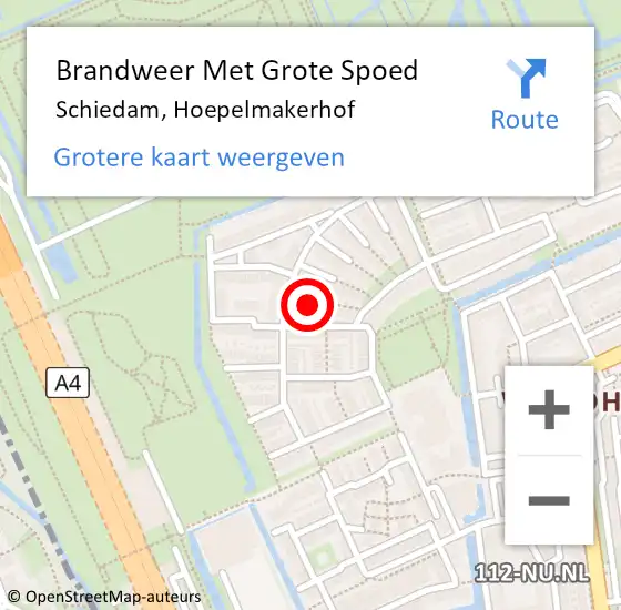 Locatie op kaart van de 112 melding: Brandweer Met Grote Spoed Naar Schiedam, Hoepelmakerhof op 7 augustus 2022 10:39