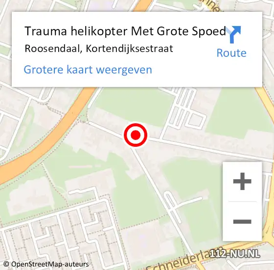 Locatie op kaart van de 112 melding: Trauma helikopter Met Grote Spoed Naar Roosendaal, Kortendijksestraat op 7 augustus 2022 10:51