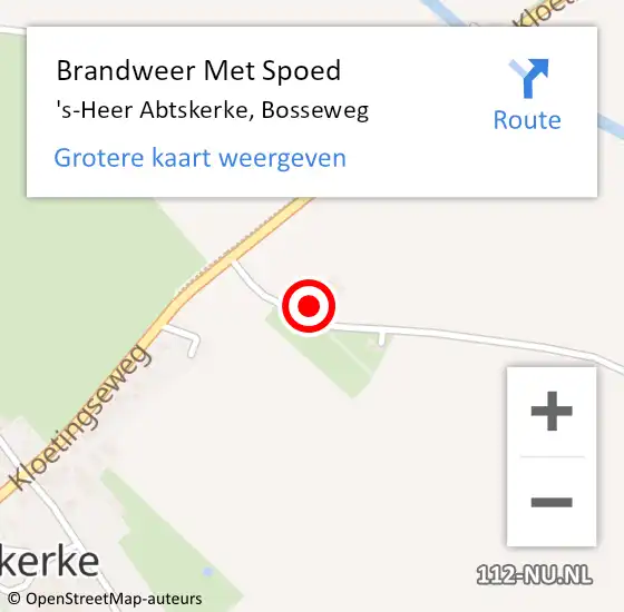 Locatie op kaart van de 112 melding: Brandweer Met Spoed Naar 's-Heer Abtskerke, Bosseweg op 7 augustus 2022 11:03