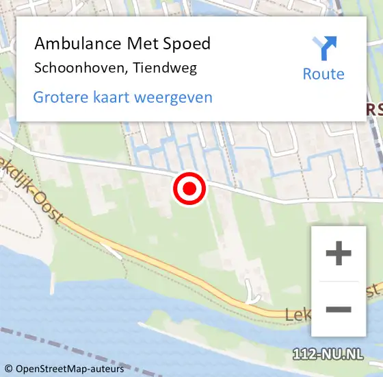 Locatie op kaart van de 112 melding: Ambulance Met Spoed Naar Schoonhoven, Tiendweg op 7 augustus 2022 11:11