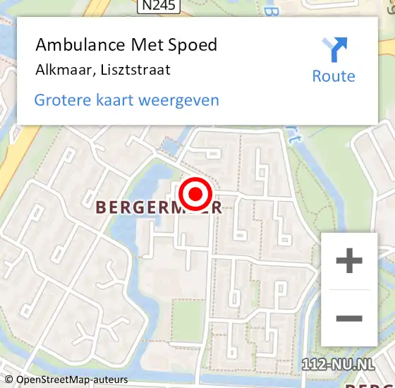 Locatie op kaart van de 112 melding: Ambulance Met Spoed Naar Alkmaar, Lisztstraat op 7 augustus 2022 11:21