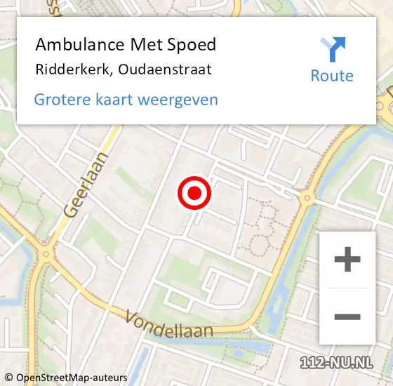 Locatie op kaart van de 112 melding: Ambulance Met Spoed Naar Ridderkerk, Oudaenstraat op 7 augustus 2022 11:43