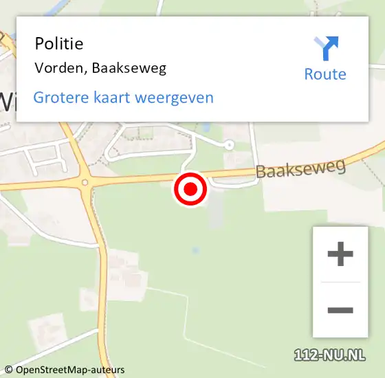 Locatie op kaart van de 112 melding: Politie Vorden, Baakseweg op 7 augustus 2022 12:16